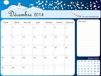 calendrier decembre 2014 marocute pa
